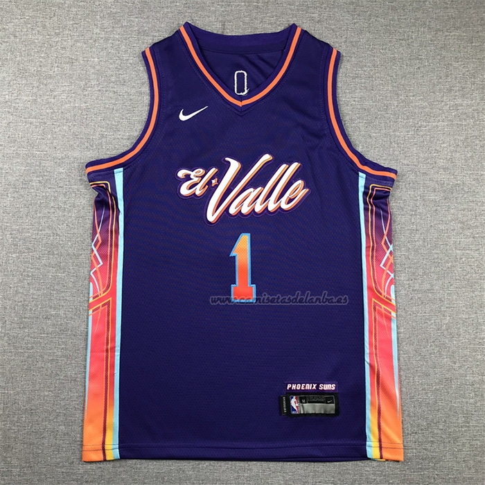 Camiseta Nino Phoenix Suns Devin Booker NO 1 Ciudad 2023-24 Violeta
